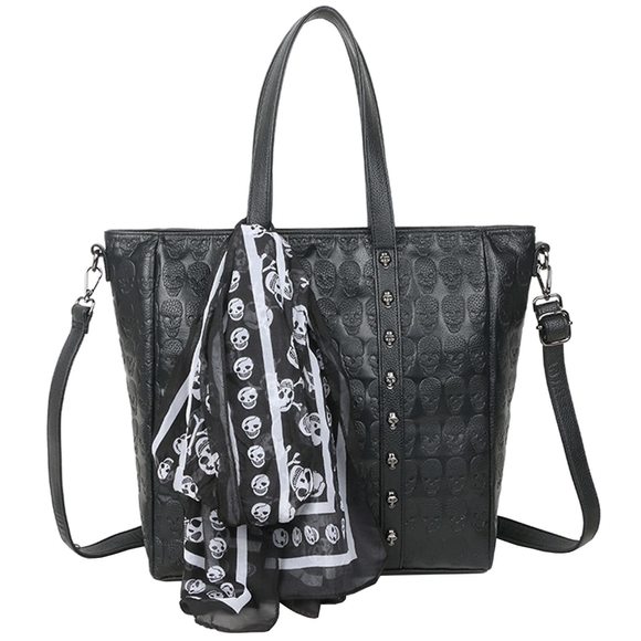 Handbag And Purses Pu Satchel Skull Rivet Shoulder Tote Top-Handle Bag >:( - Picture 1 of 5